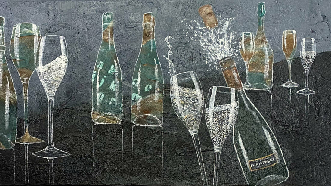 Champagner Collage, 2023, 40 × 120 cm