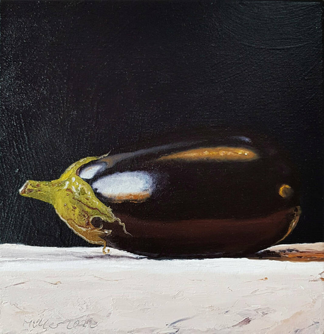 Aubergine, Öl, 25 × 25 cm
