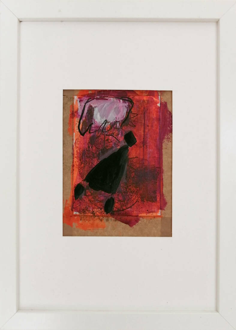 Dunkler Engel, 2023, Tusche, Acryl, Öl, 12 × 10 cm