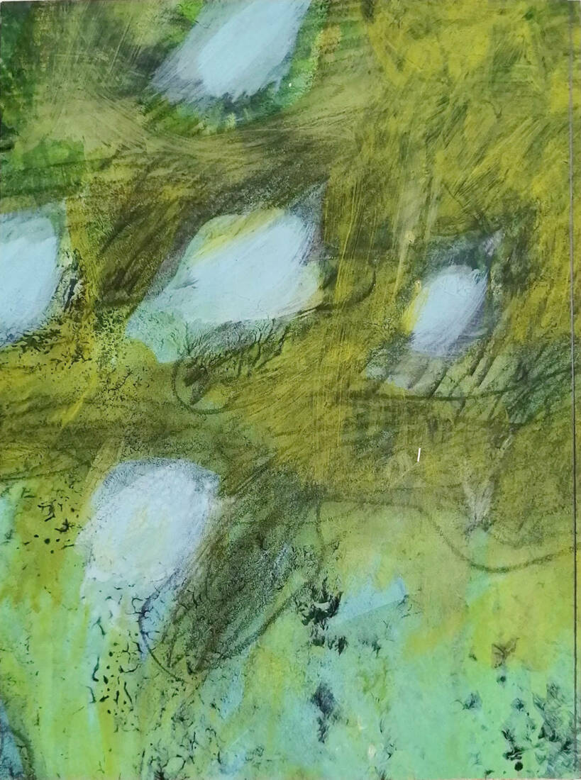 Sommergrün, 2023, Mixed Media auf Papier, 18 × 13 cm