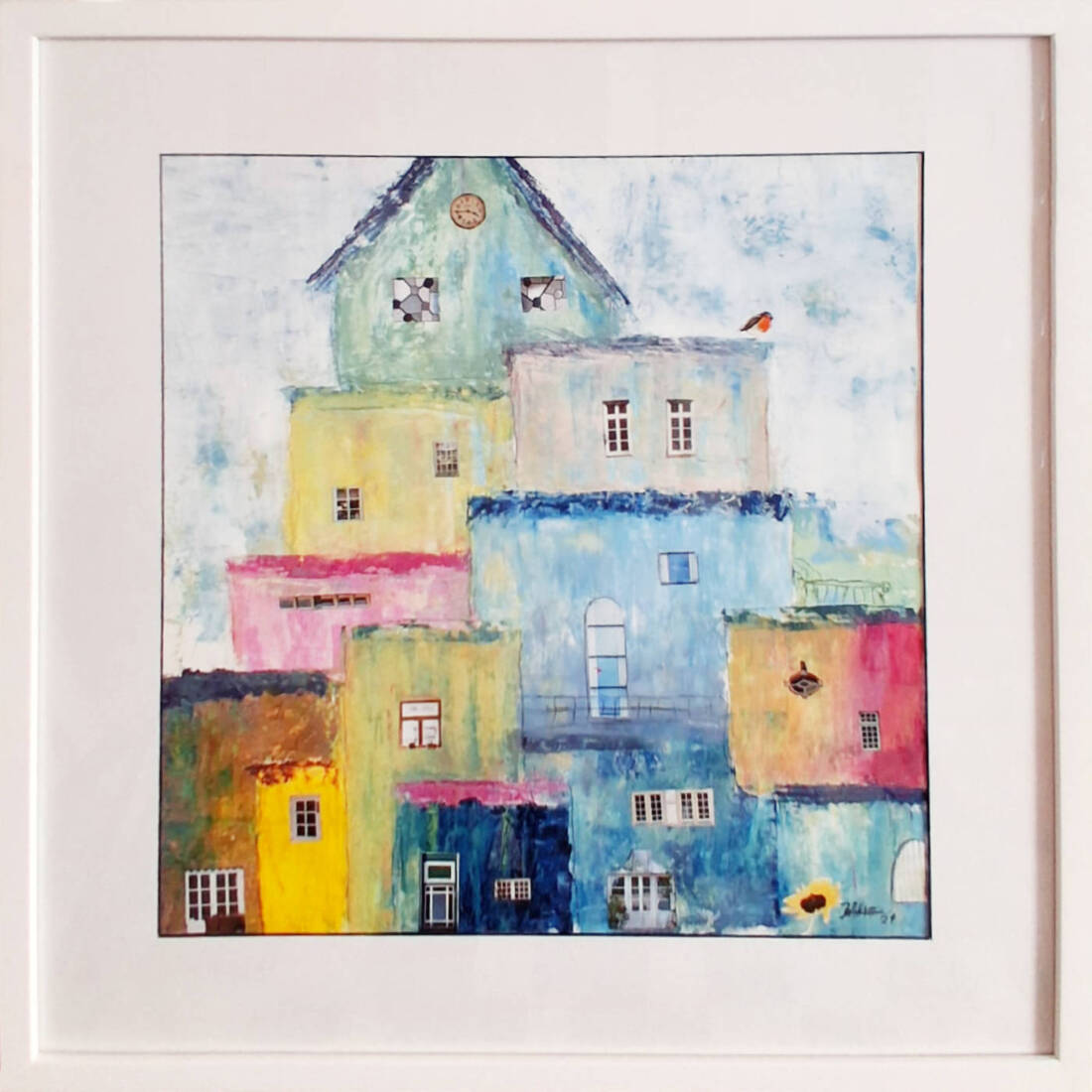 Häuser, Birgitt Krämer, Mischtechnik, 50 × 50 cm
