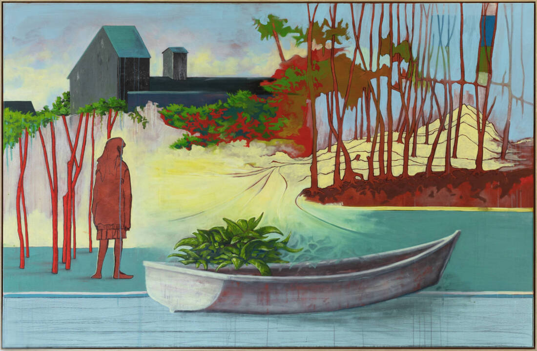 Nur Mut, 2024, Eitempera auf Mischgewebe, 200 x 130 cm