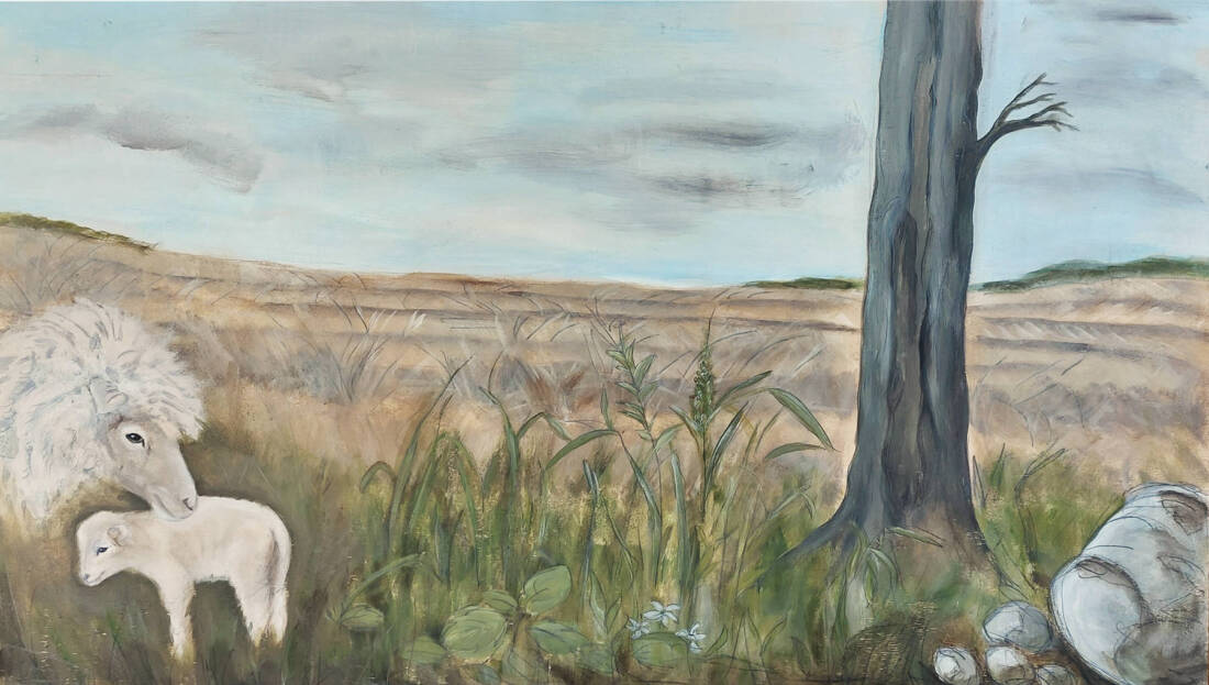 let them be, 2024, Acryl auf Holz, 60 × 120 cm