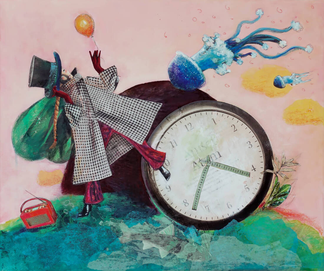 Außer Atem, 2024, Mischtechnik, Collage auf Leinwand, 50 × 60 cm