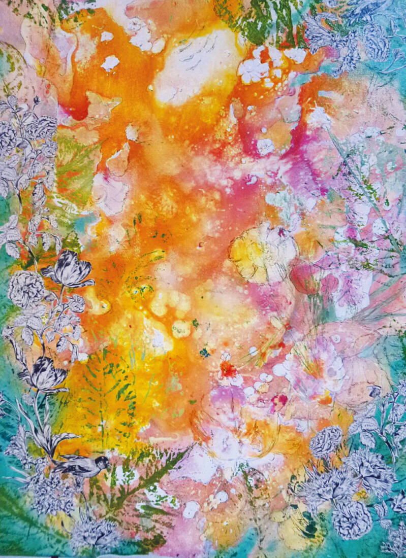 Das Leben ist schön (S. Lutz), 2024, Mixed Media auf Leinwand, 70 × 50 cm
