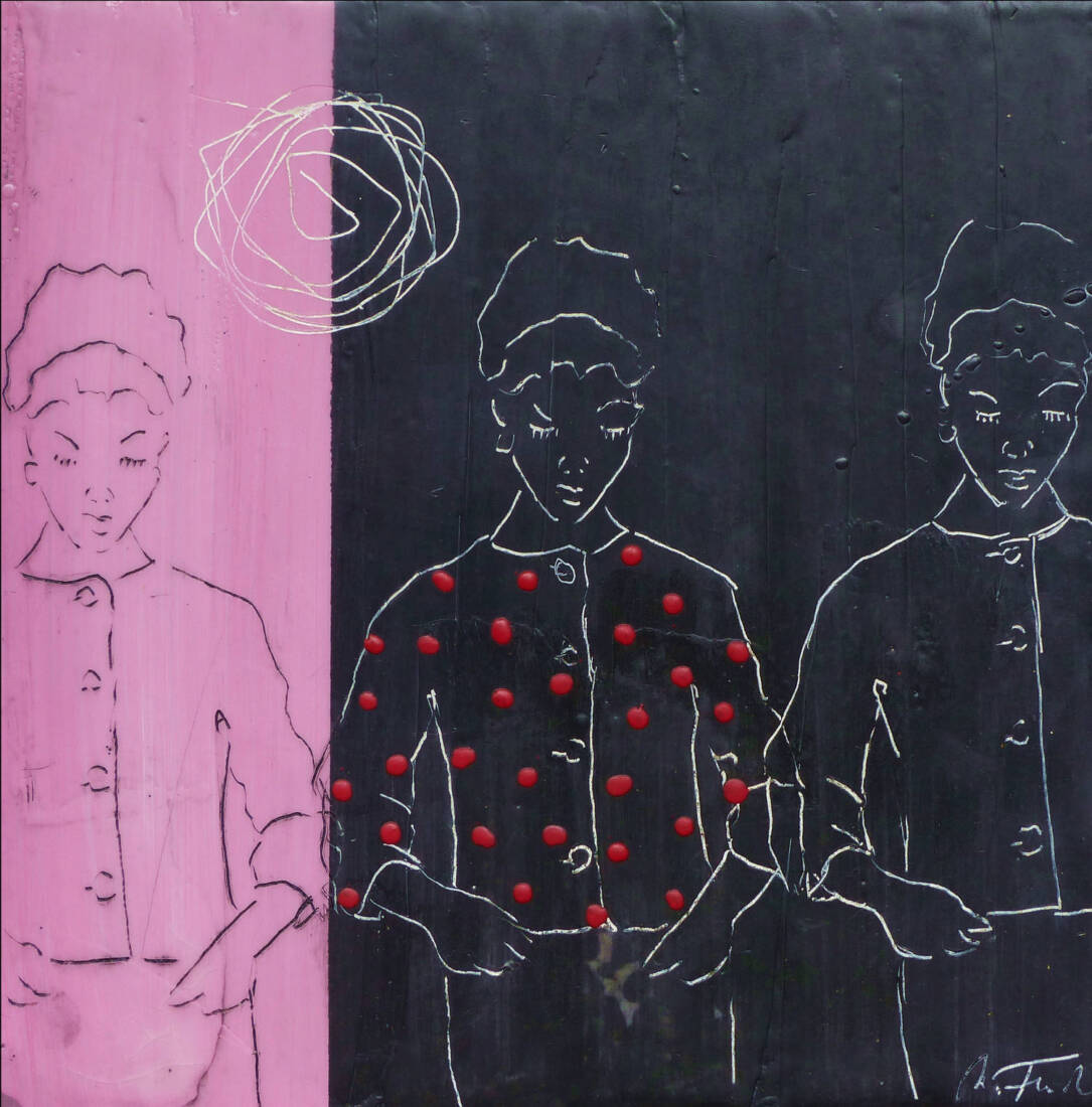 Entwurf und Wirklichkeit, 2024, Wachs Collage, 25 × 25 cm