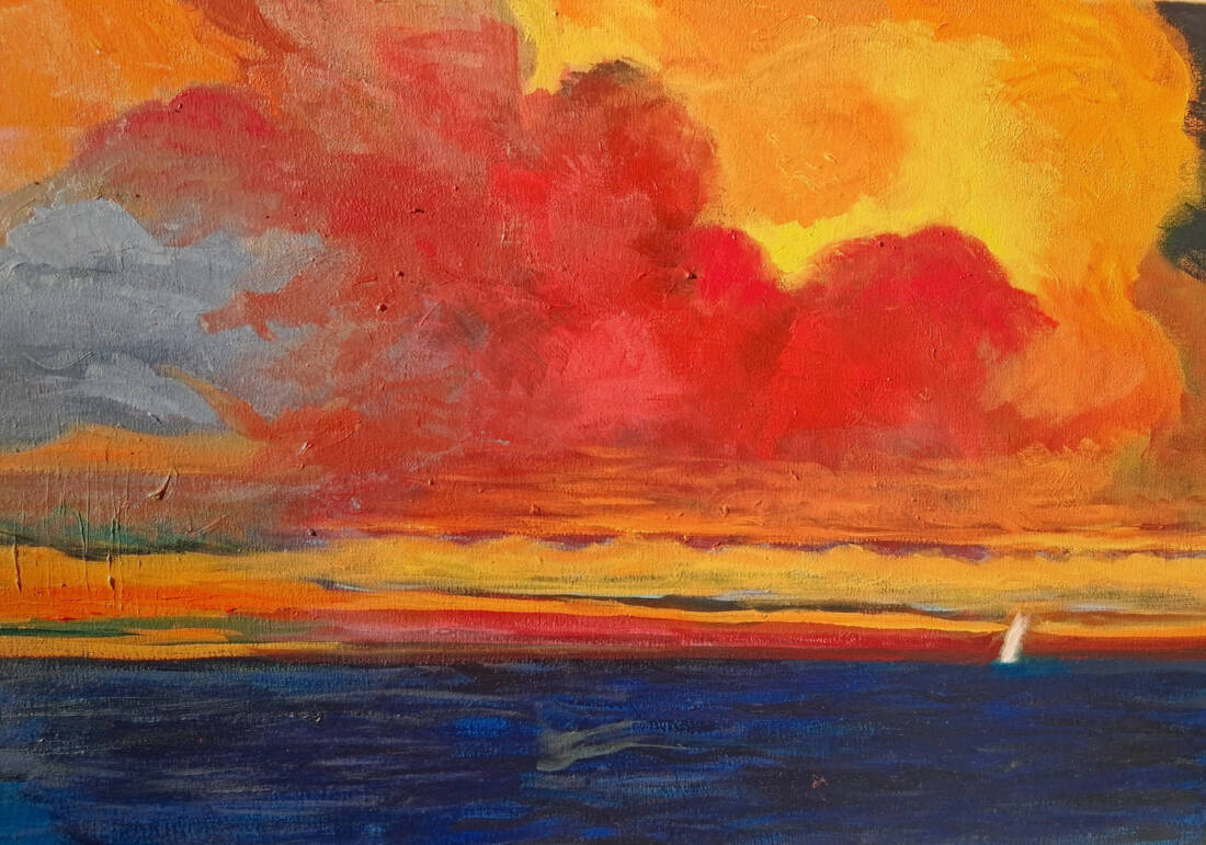 Hommage an E. Nolde, 2025, Acryl u. Öl, 50 × 80 cm