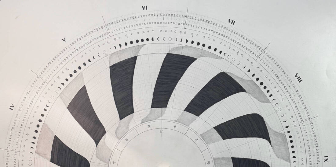 Johann Sommer, Calendarium Luminis (Ausschnitt), 2024, Tintenstift auf Papier, 80 x 80 cm