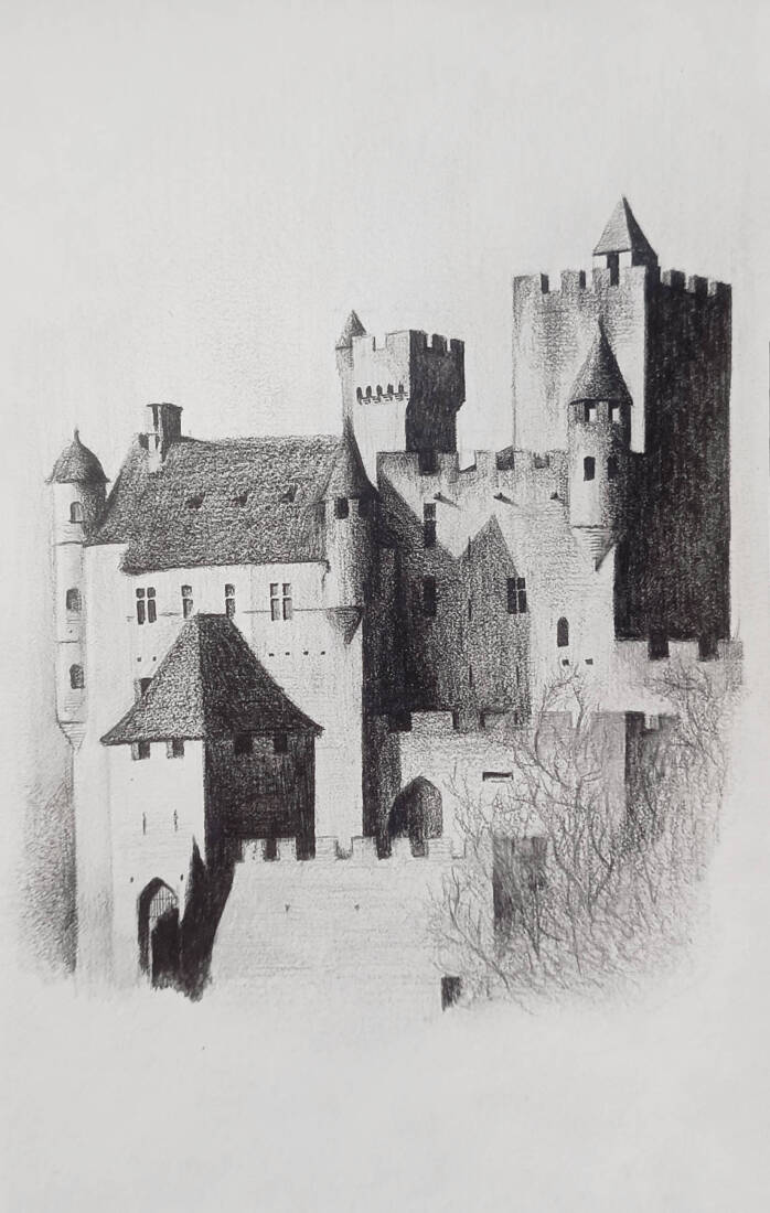 Konstantin Lukas, Burg, 2025, Bleistift, 15,5 × 13 cm