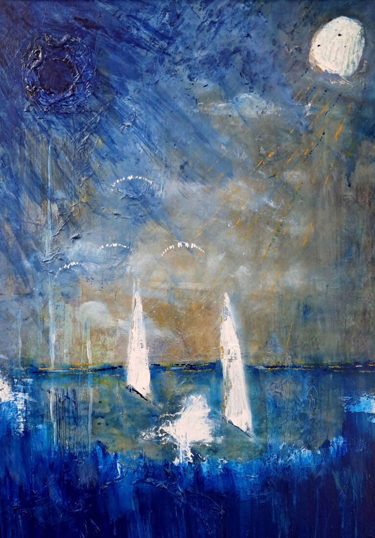 Mond über der Ostsee, 2021, Acryl, 100 × 80 cm