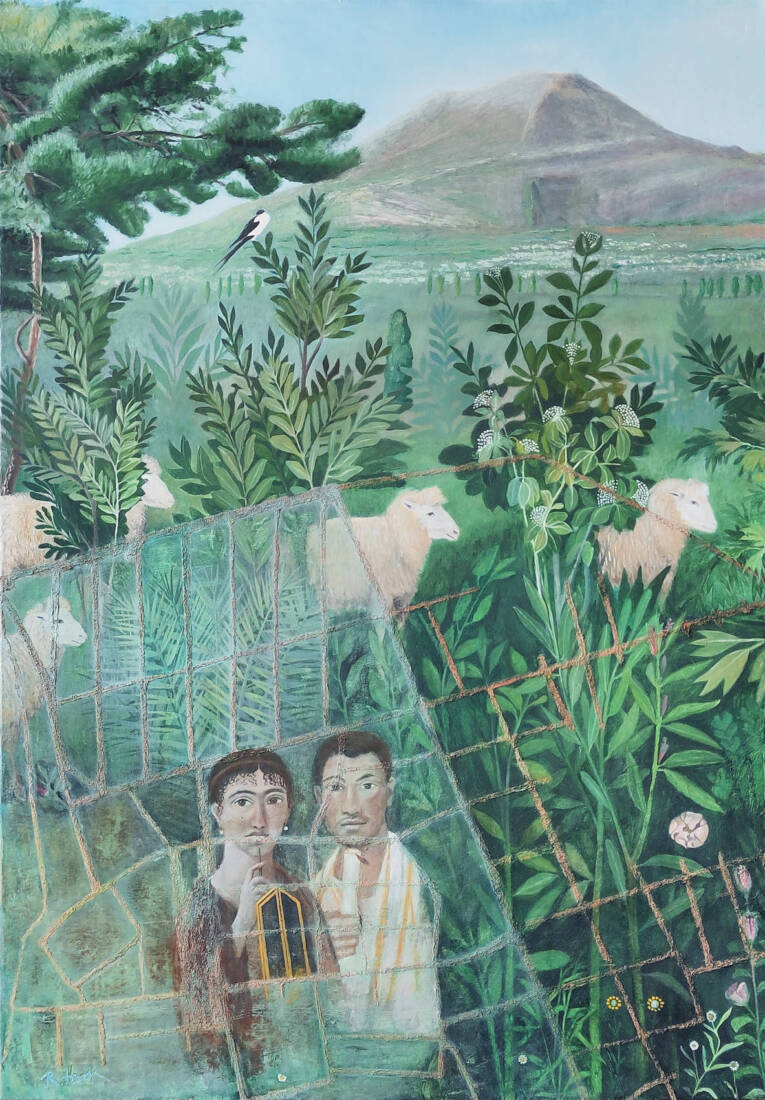 Pompeji 1, 2025, Öl und Sand auf Leinwand, 120 × 84 cm