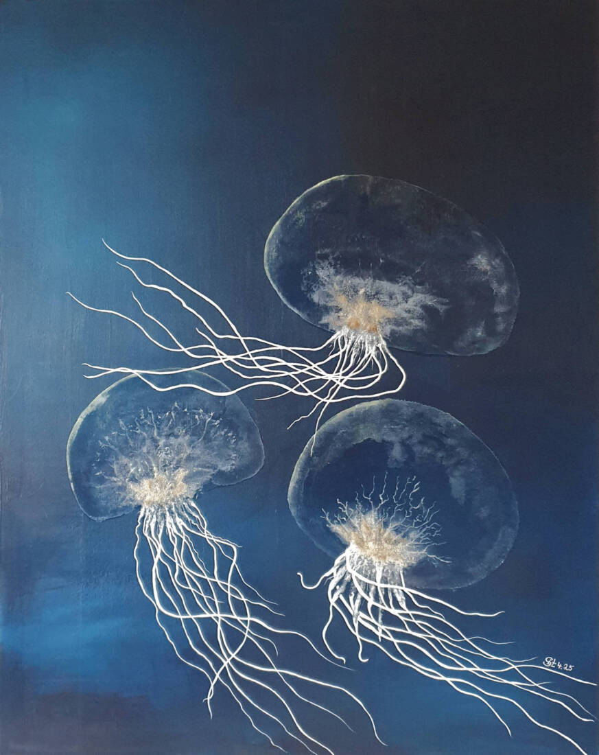 Quallen (I. Stegmann), 2025, Acryl auf Leinwand, 100 × 80 cm