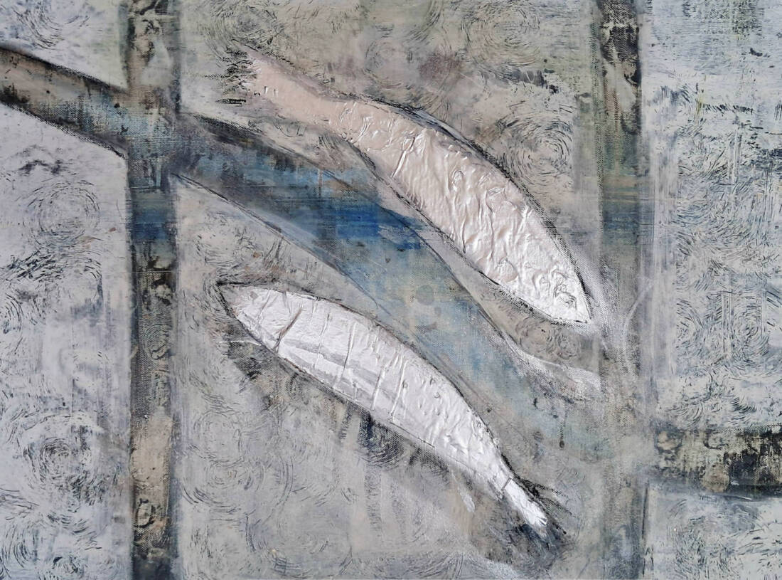 Silberfische, 2024, Acryl, 50 × 70 cm