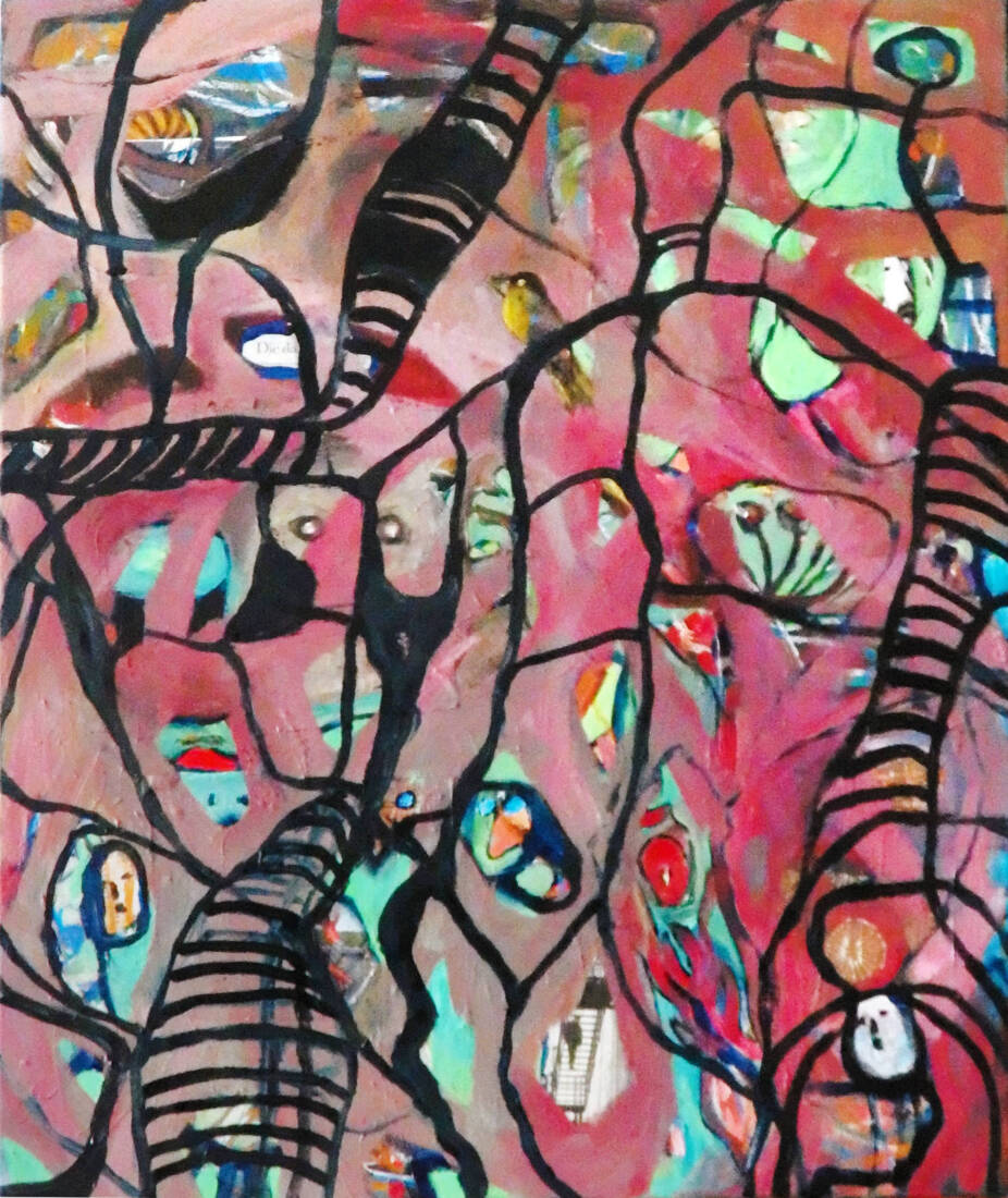 Von oben sieht man besser, 2025, Mischtechnik, 110 × 90 cm