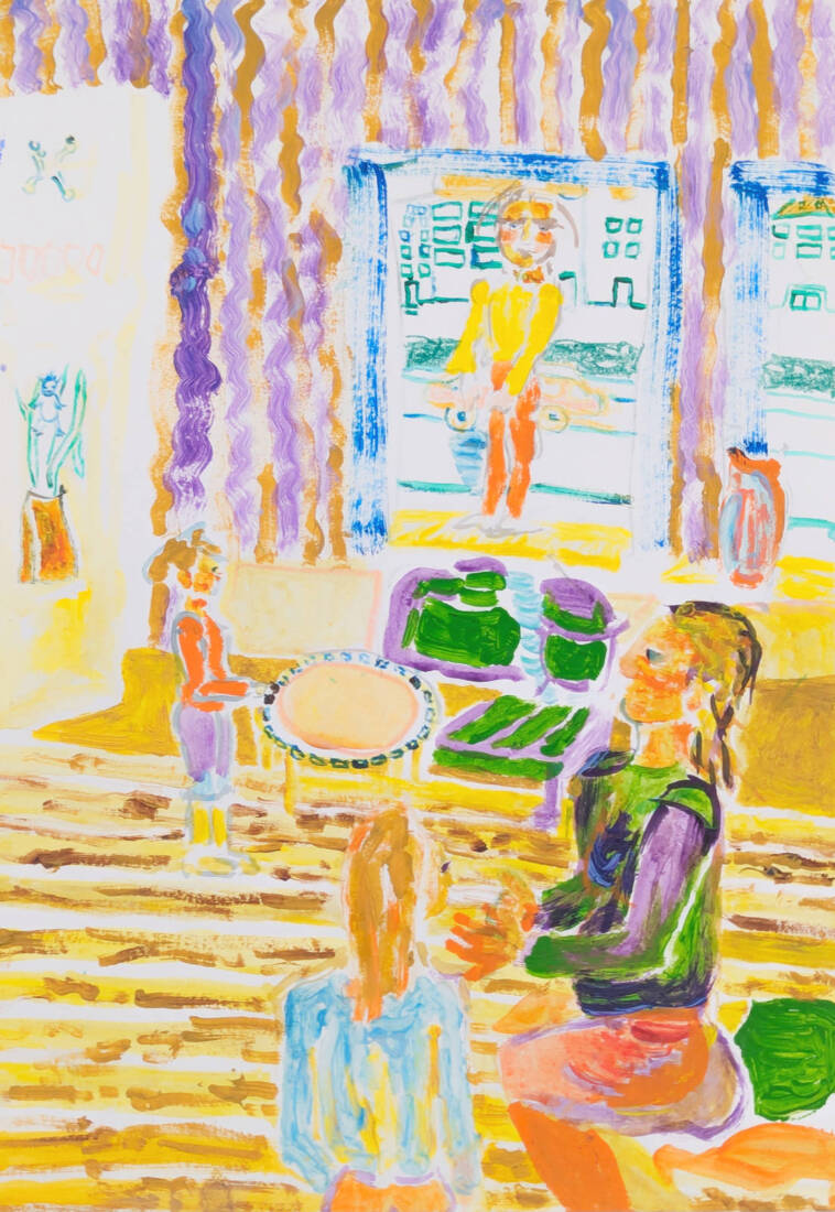 Großfamilie, 2019., Acryl auf Papier, 49 × 29 cm