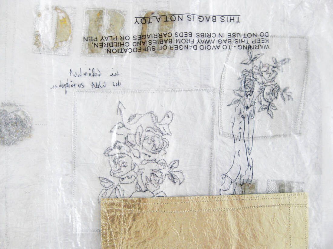 deep calls to deep, 2025, Stickerei auf Folien, 30 × 50 cm