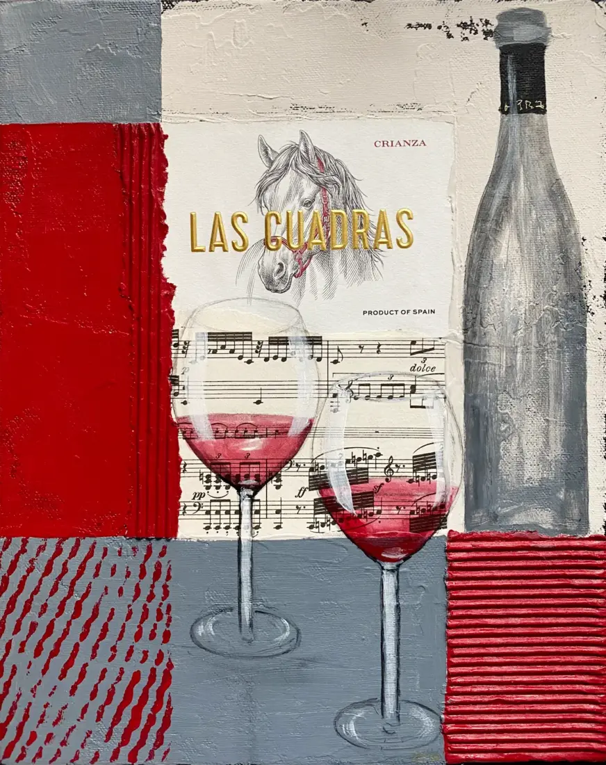 Las Quadras rot,<br> 2026, Collage, 30 × 24 cm