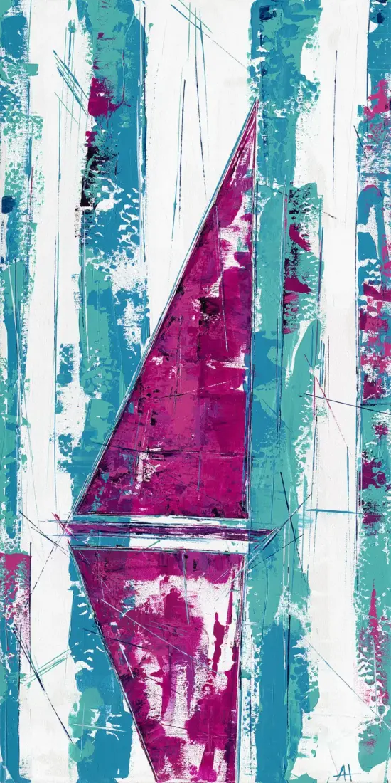 Segel im Türkis, 2026, Spachteltechnik, 100 × 50 cm
