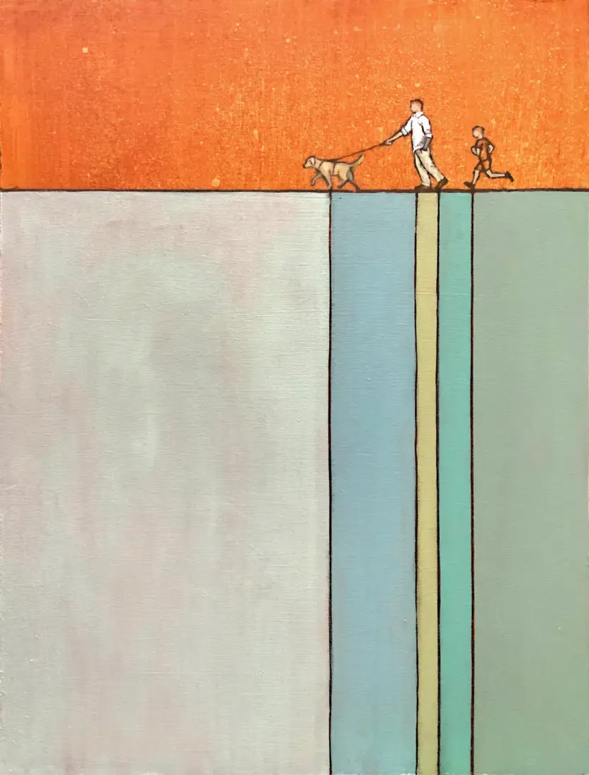Vater und Sohn, 2025, Acryl- und Ölfarbe auf MDF, 30 × 20 cm