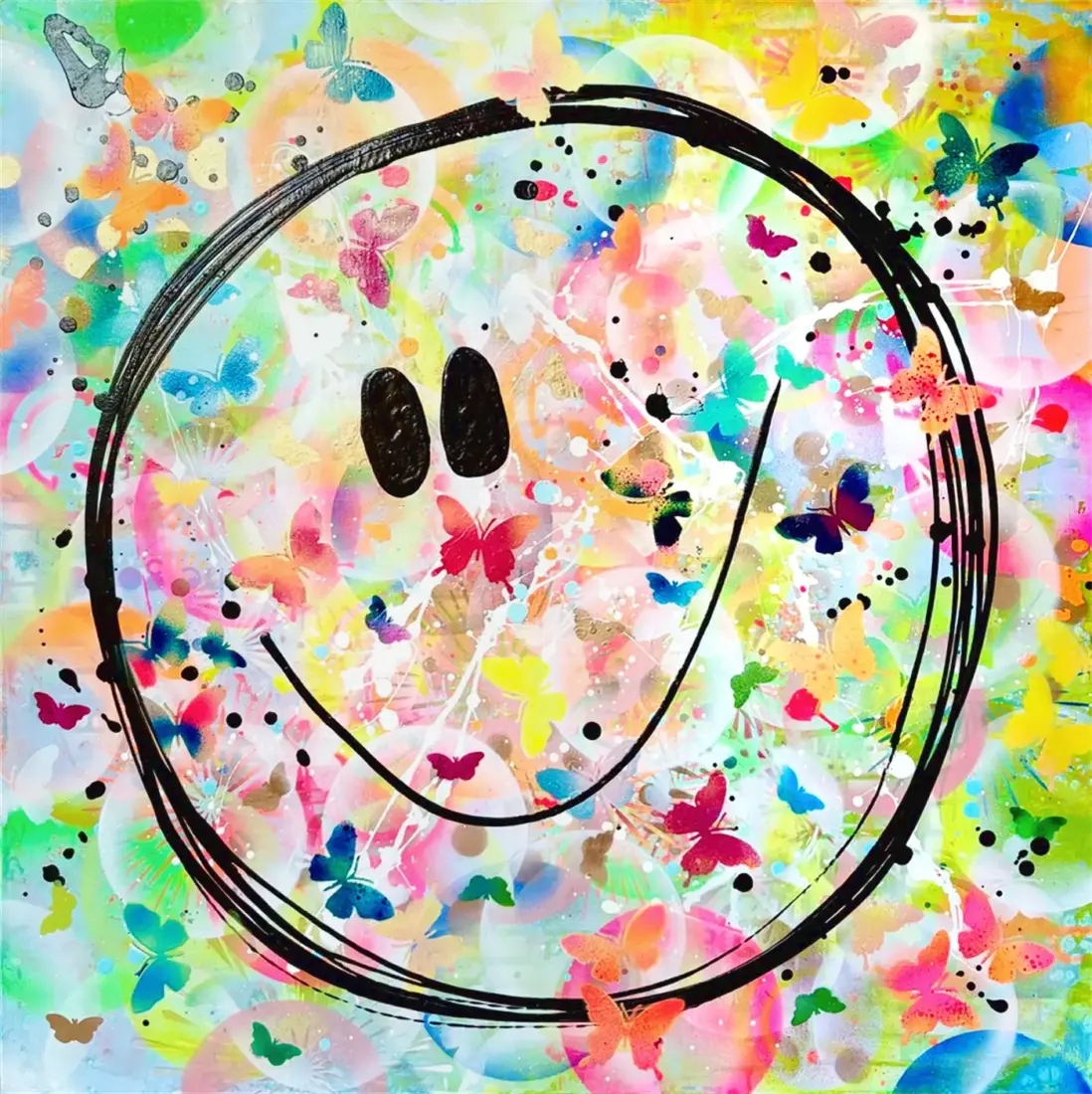 butterfly-smile, 2026, Acryl auf Leinwand, 80 × 80 cm