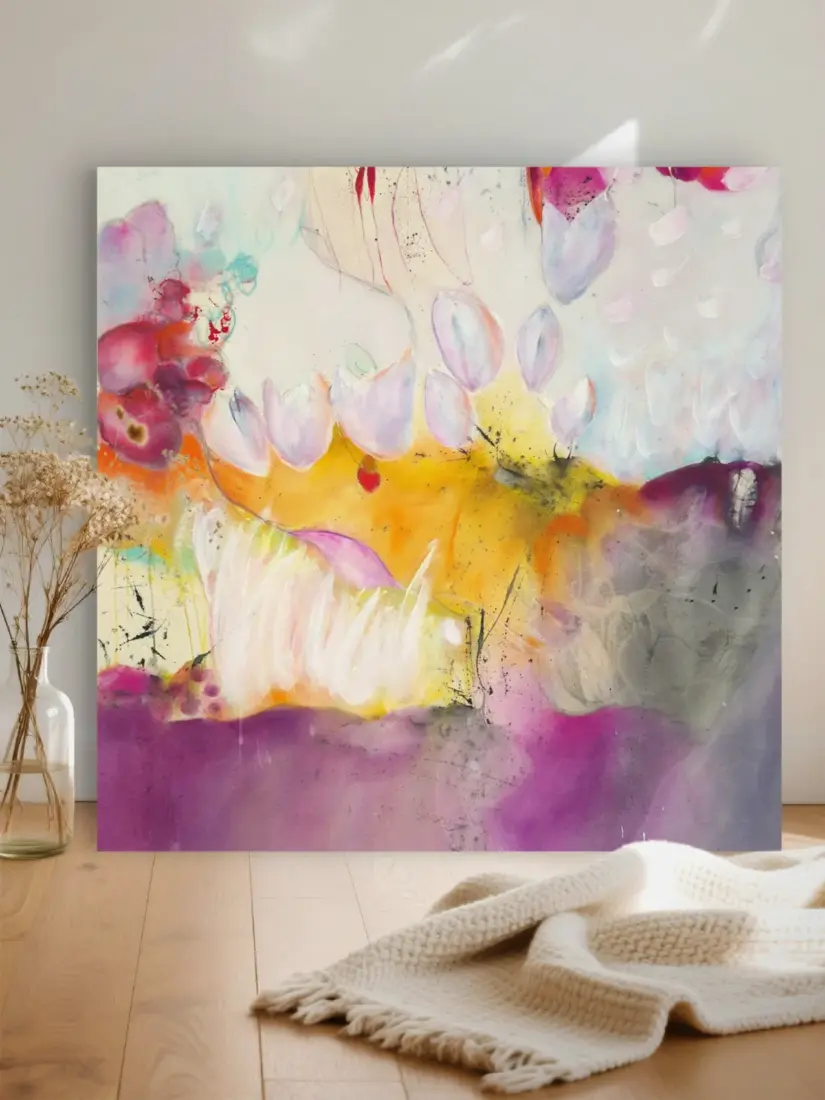 Almost, a Touch…, 2026, Acryl & Acryltinte auf Rohleinwand, 80 × 80 cm