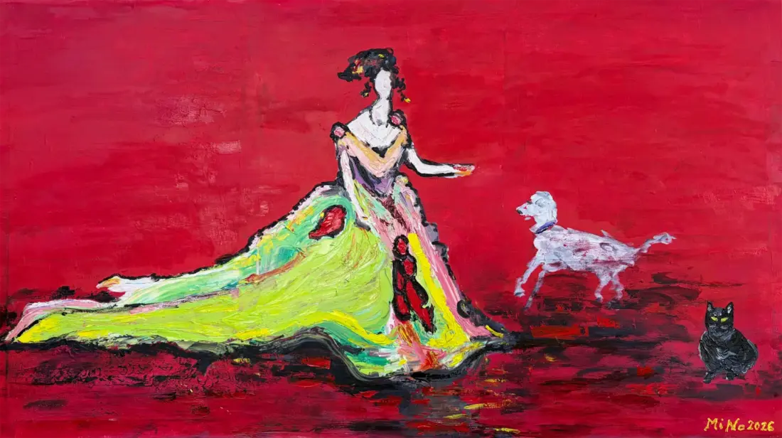 Hund oder Katze, 2026, Öl auf Leinwand, 90 × 160 cm