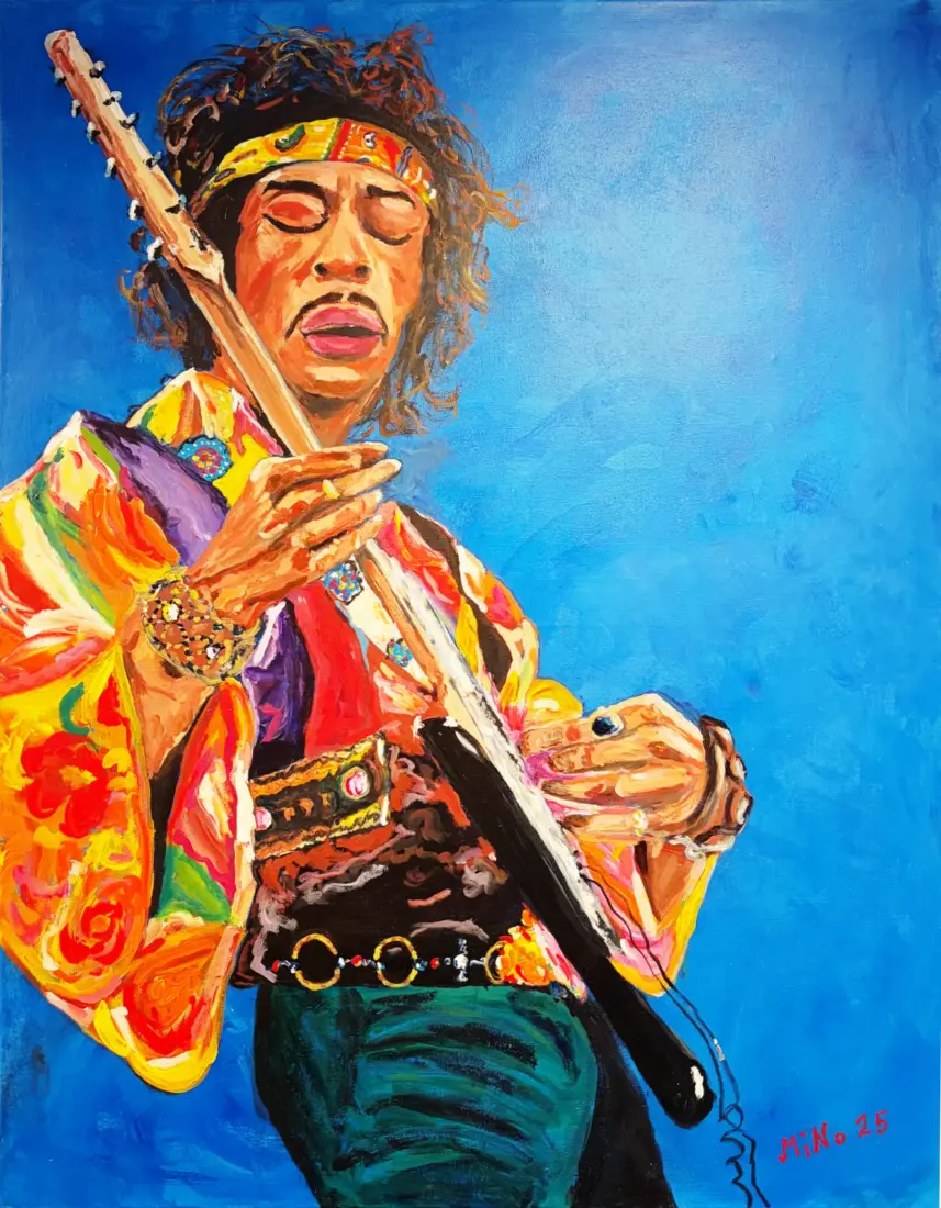 Jimmy Hendrix, 2025, Acryl auf Leinwand, 100 × 80 cm