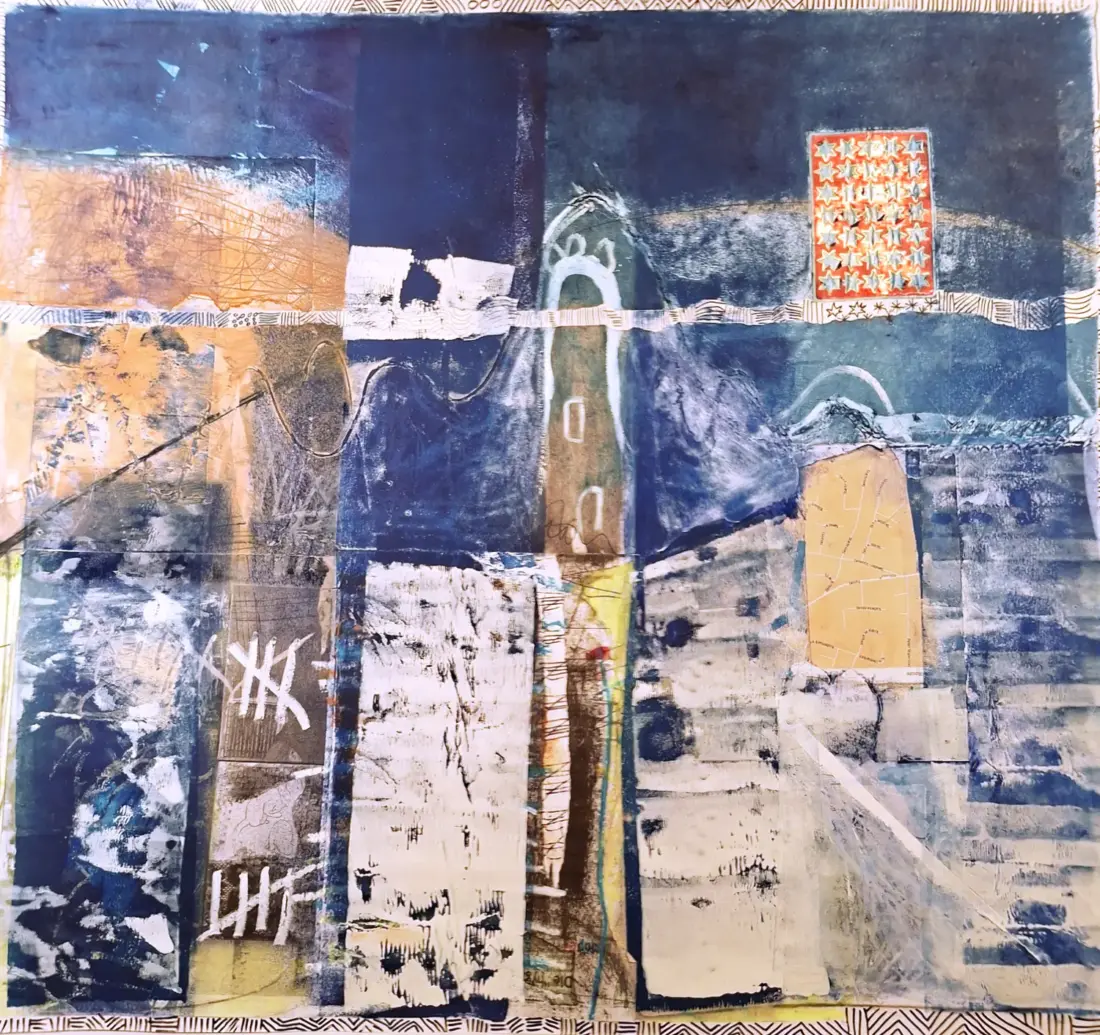 Küstenland, 70 × 76 cm, mixed media