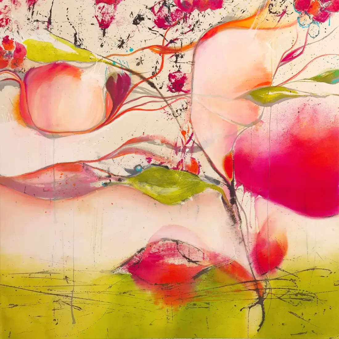 Leise regt sich etwas, 2026, Acryltinte auf Rohleinwand, 90 × 90 cm