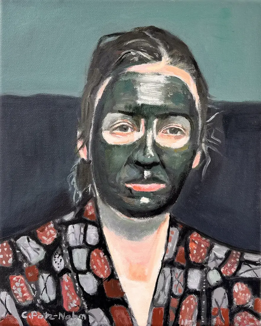Maske, 2025, Ölmalerei, 30 × 24 cm