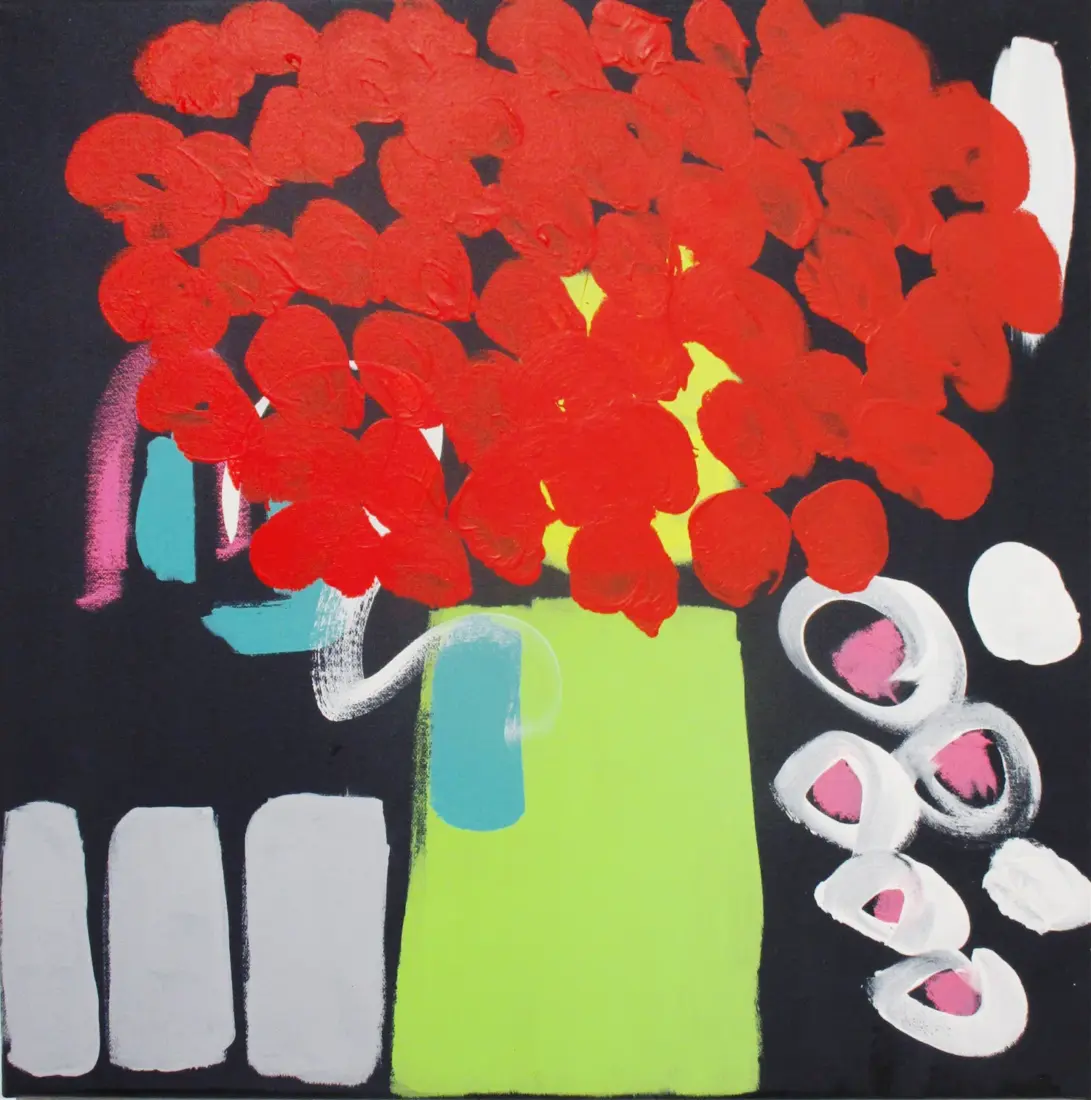 Rosenrot, 2026, Acrylmalerei, 50 × 50 cm