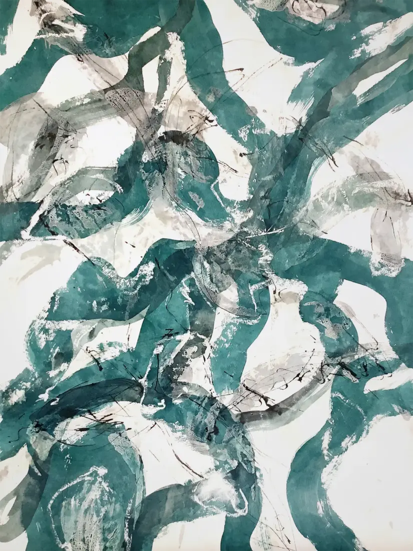 Astwerk, 2026, Tusche auf Papier, Ölkreide, gewachst, 140 × 75 cm