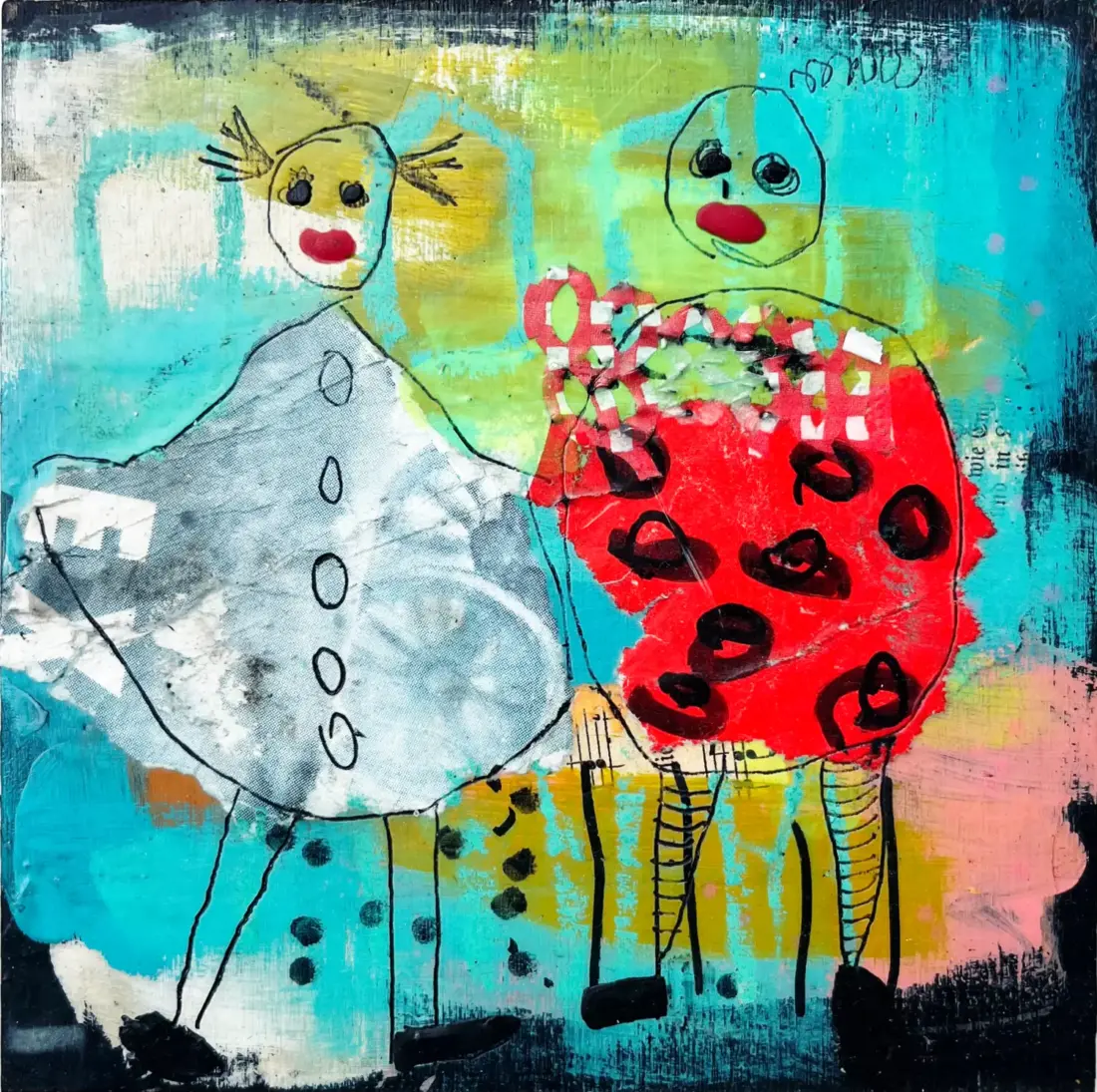 Figuren in Wachs 2, 2026, Acryl-/Ölfarbe, Collage, Wachs 16 × 16 cm