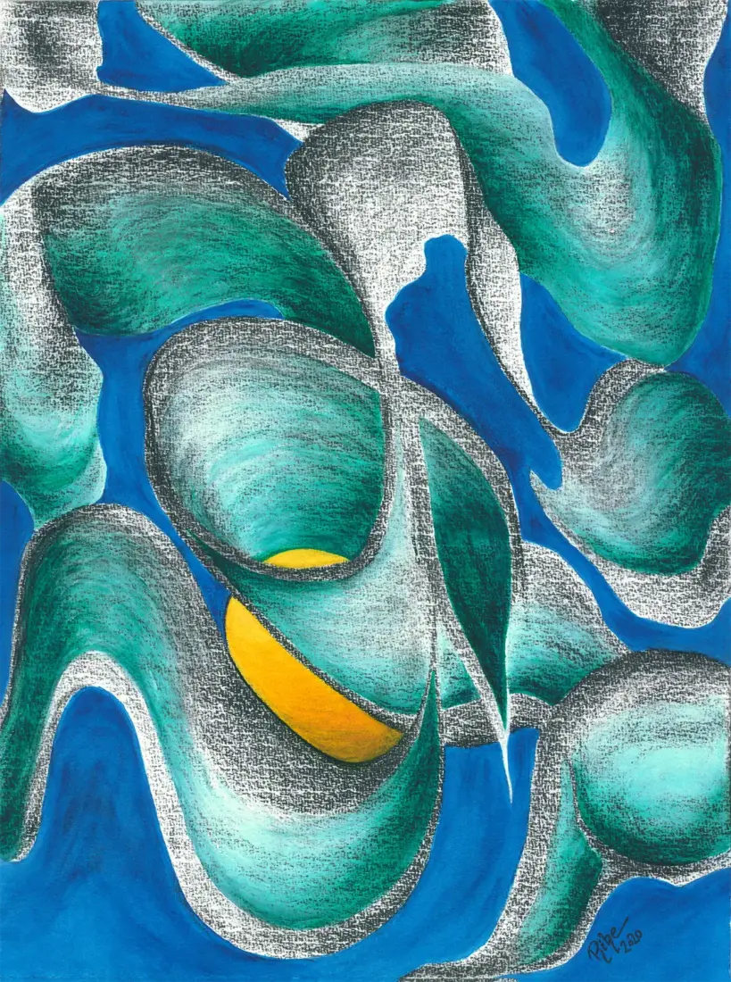 Geborgen, 2020, Kohle, Conté, Aquarell, 56 × 42 cm