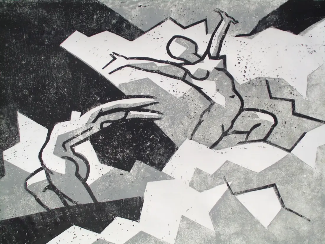 In der Brandung badende Frauen, 1991, Holzschnitt, 77 × 59,5 cm