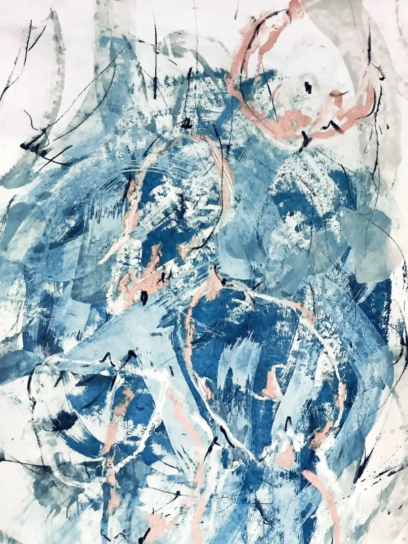 Winterluft, 2026, Tusche auf Papier, Ölkreide, gewachst, 140 × 75 cm
