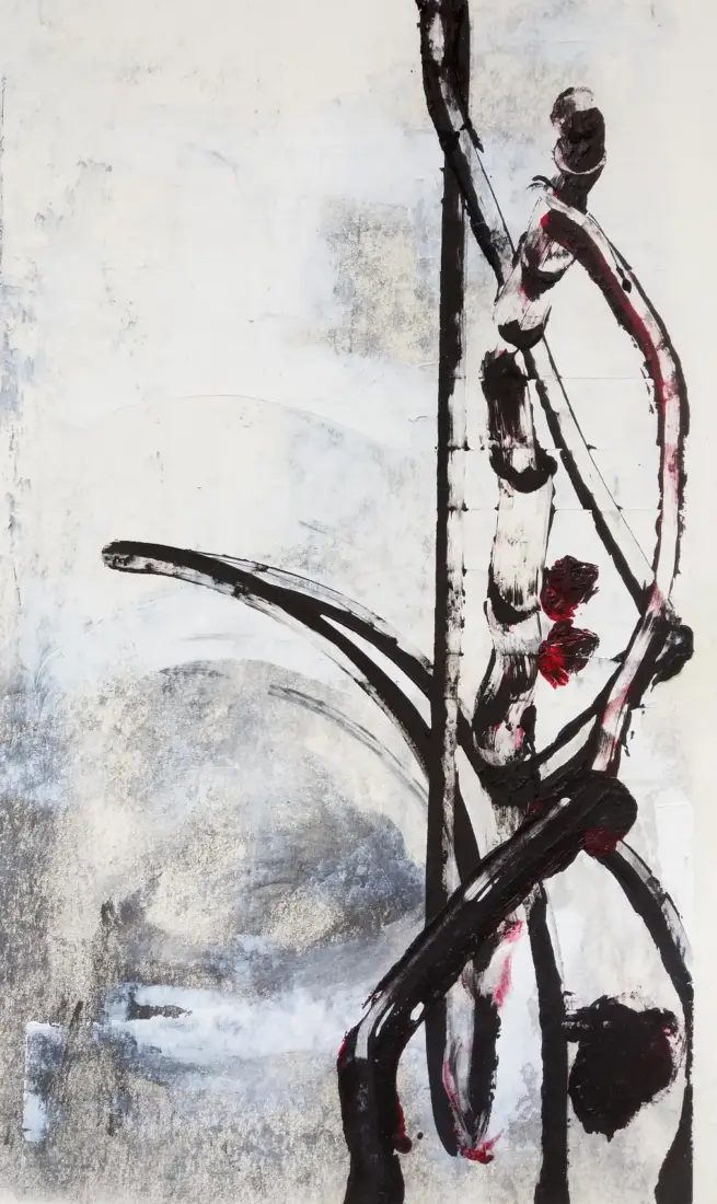 o.T., R. Sengpiehl, 2000, Acryl, Pigmente, Kohle auf Papier, 42 × 30 cm